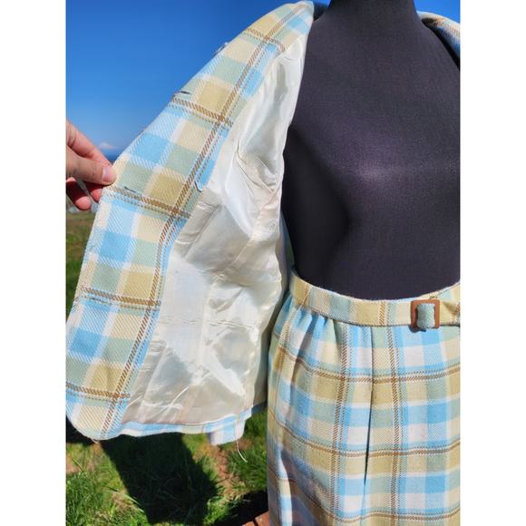 Vintage 1960's Deadstock Plaid in Blue, White, Yellow Skirt Suit | XS to Small - Picture 4 of 14